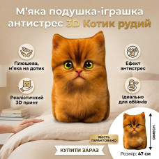 Подушка для обіймань: М'який Рудий Кіт 3D 47 см
