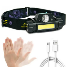 Магнітний ліхтар налобний BL-1898 / 7476 SENSOR (COB+XPE) з USB — Акумуляторний світлодіодний ліхтарик на голову