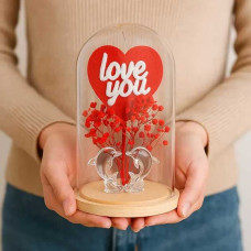 Декоративна фігурка, що світиться в колбі Серце «Love you» — Інтер'єрний нічник на батарейках Декоративна фігурка, що світиться в колбі Серце «Love you» — Інтер'єрний нічник на батарейках